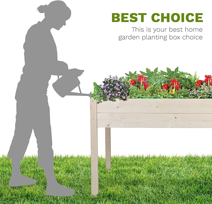Crownland Outdoor 4 ft Stand-up Raised Garden Bed Wooden Garden Box for Backyard, Vegetables Herbs Flowers Planter, Suitable Elevated