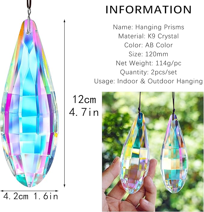 HDCRYSTALGIFTS Pack 2,120mm Colorful Crystal Suncatchers Prisms Hanging Ornaments for Window Rainbow Maker Crystal Prisms Pendant Home Garden Decoration