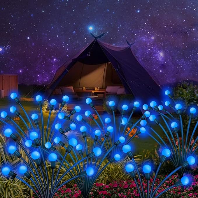 Solar Garden Lights Outdoor, 2 Pack 20 LED Blue Firefly Lights, Waterproof, Sway by Wind, for Yard Patio Backyard Garden Planter Flower Bed Pathway Decoration