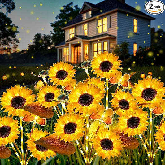 Solar Lights Outdoor Garden Decor, 2025 Upgraded 4 Pack Sunflower Decor with 8 Butterfly, Solar Garden Lights Outdoor Waterproof Decorative for Pathway, Yard, Gifts for Mother's Day Mom Women