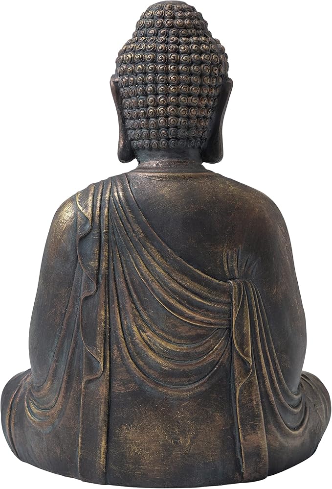 Glitzhome GH20384 22.75" Indoor Outdoor Sitting Meditating Buddha Zen Statue, 22.75 Inch Tall, Bronze