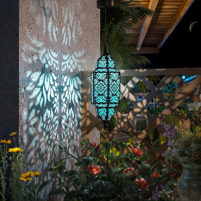 Twinkya Hanging Solar Lights Outdoor Garden Decorative Solar Lantern Waterproof Metal Moroccan Outdoor Decorations for Patio Pathway Yard Porch Backyard Garden Decor (Black, 1 Pack)