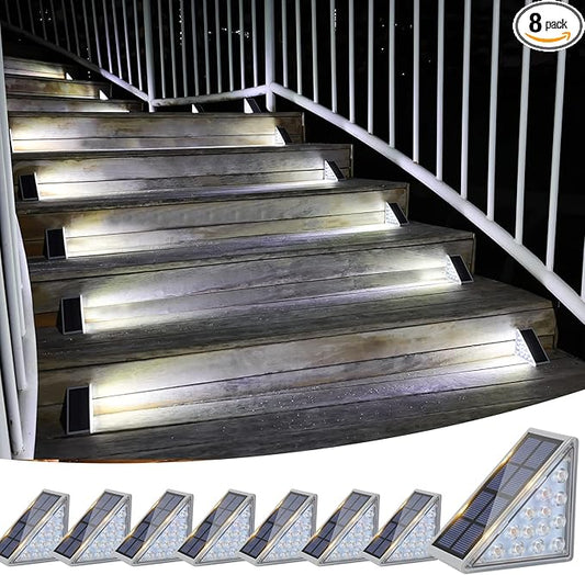 VOLISUN Solar Stair Lights 8 Pack, Solar Step Lights Waterproof IP67, Outdoor Step Light with 13 LEDs, Outdoor Lighting Decor for Yard Stair, Patio, Front Step, Front Porch and Deck(Cool White)