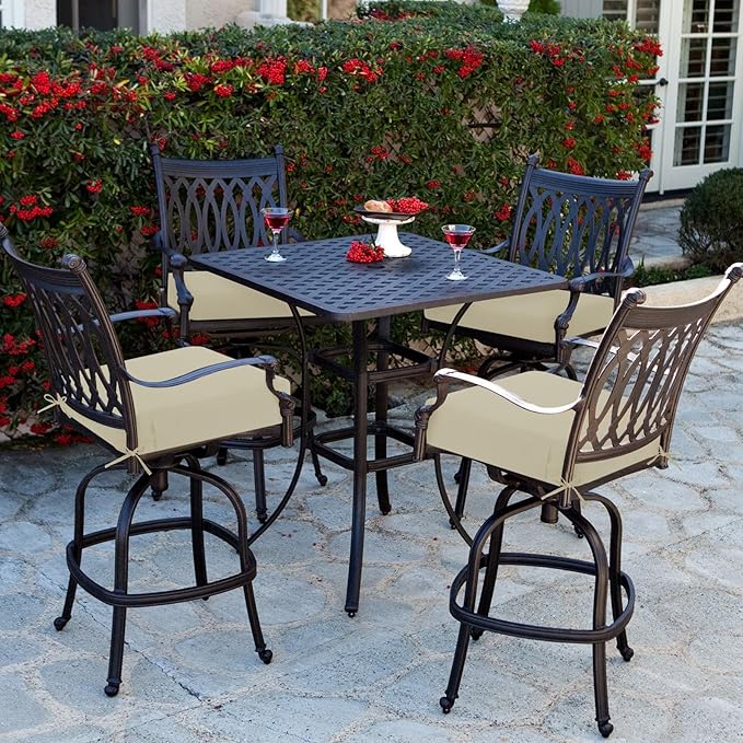 Favoyard Outdoor Chair Cushion 18.5 x 16 x 3 Inch Rainproof & 3-Year Fade Resistant Patio Furniture Cushions with Removable Cover and Adjustable Ties for Garden Sofa Couch Pads Set of 2, Beige