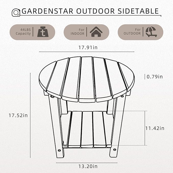 Adirondack Round Outdoor Side Table 2-Tier Storage Patio Side Table, HDPE End Tables for Backyard Pool Porch Garden Lawn (Teak)