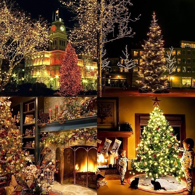 Quntis 328ft 500 LED Christmas String Lights, Waterproof Outdoor/Indoor Fairy Lights 8 Modes Plug in, Warm White Clear Wire for Home Bedroom Wedding Party Holiday Garden Tree Decorations Lighting