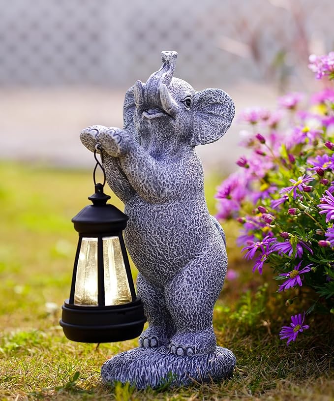 Nacome Solar Elephant Outdoor Statues for Garden: Outside Decor with Lantern Clearance for Yard Art Lawn Ornaments Porch Patio Balcony - Gifts for Grandma Mom Women