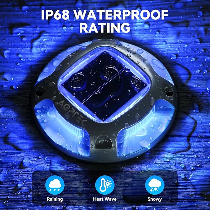 AGPTEK Solar Driveway Lights 12 Pack, 2 Colors in 1 Outdoor Solar Deck Dock Marine Waterproof LED Driveway Marker Security Lights for Outside Pathway,Boat Dock,Step,Walkway,Path,Garden (Blue & White)