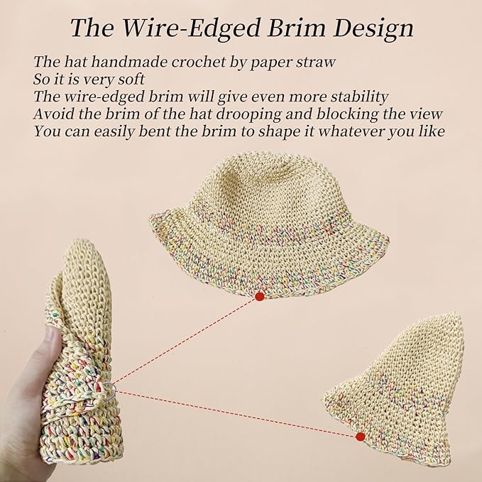 Floppy Big Beach Straw Hats for Women Foldable Summer Wide Brim Packable Sun Hat Womens Travel Straw Fedora Hat