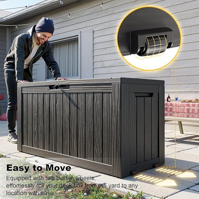 75 Gallon Waterproof Outdoor Storage Box,Resin Deck Box,Lockable Outside Storage Box Container for Patio Furniure,Garden,Pool Tools (75 Gallon,Black)