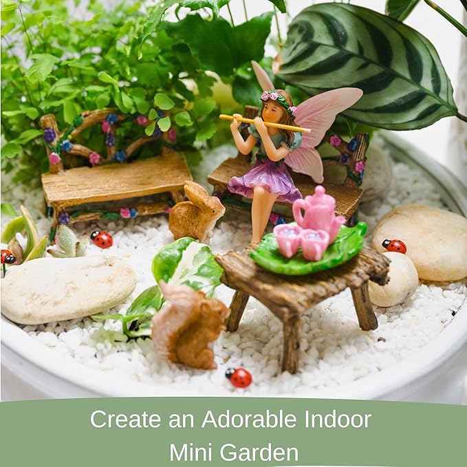 Fairy Garden Accessories Outdoor - Colorful Fairy Garden Starter Kit with a Fairy for a Garden and Miniature Furniture - 14 Piece Set