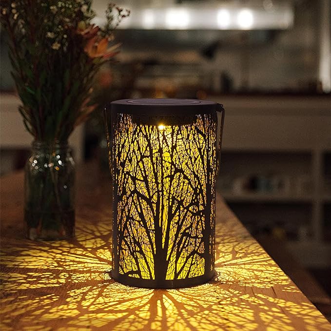 Solar Lanterns for Outdoor Waterproof, Hanging Solar Lights Gifts for Women Mom, Tree Lantern Hanging/Standing for Patio, Lawn, Tabletop, Garden Decorative LED Lantern Black Tree