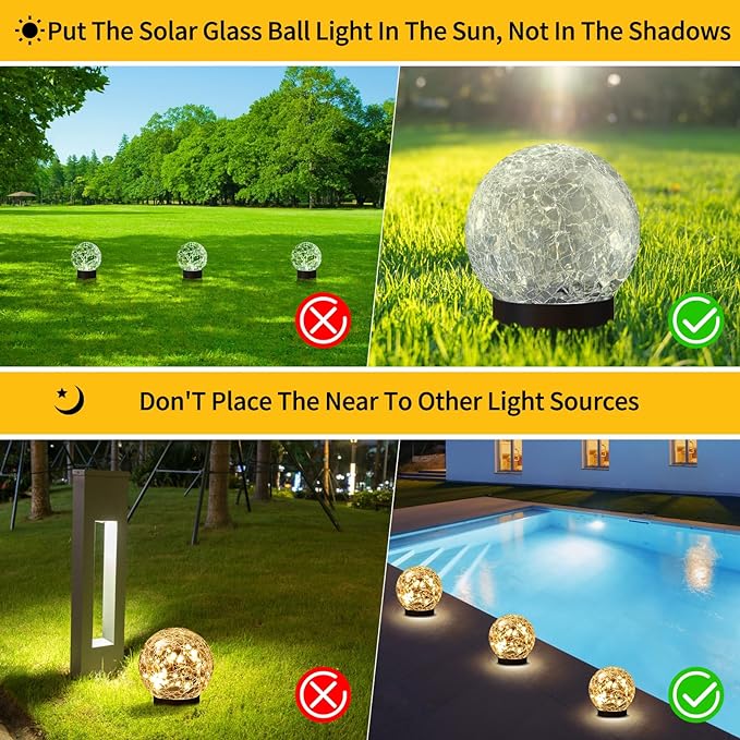Solar Globe Lights Outdoor Waterproof-Solar Balls Garden-Cracked Glass Ball Solar Lights Outdoor-Solar Orbs Outside-Outdoor Decorations Patio & Yard Lawn Backyard Decor (GUO-XBQ-2-2-2)