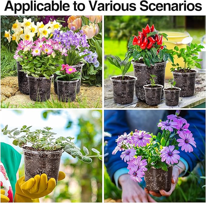 Bonviee Nursery Pots for Plants, 30-Pack 5-Inch Plastic Seedling Pots with Drainage Holes, and 10 Plant Labels, Ideal for Seed Starters and Flowers -Clear