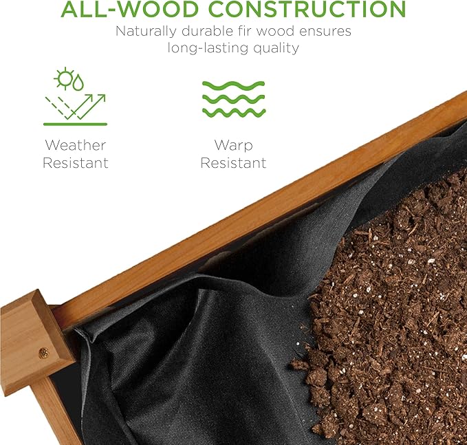 Best Choice Products 48x24x30in Raised Garden Bed, Elevated Wood Planter Box Stand for Backyard, Patio, Balcony w/Bed Liner, 200lb Capacity - Acorn Brown