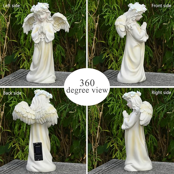 2pcs Angel Garden Statue, Warm Light Solar Garden Decor,Waterproof Outdoor Garden Decor Praying Angel Figurine Sculpture for Mom or Birthdays, Lawn Yard Patio, Sympathy Gift, White