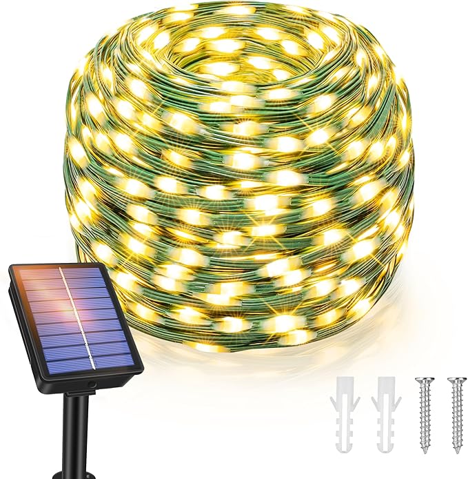 Ollny Solar String Lights Outdoor, 66FT 200LED Solar Fairy Lights with 8 Modes, Waterproof Solar Lights for Outside Yard Garden Patio Camping Party Wedding(Warm White)