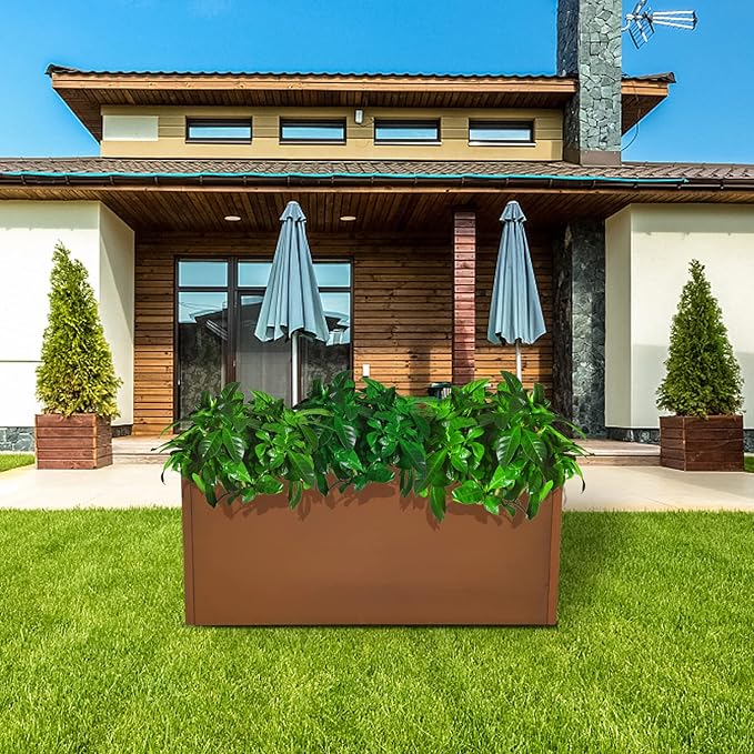 Corten Steel Planter Box Metal Outdoor Large Rectangular Rustic Durable Antique Detached for Commercial Residential Patio Deck and Backyard 36" x 12" x 16"