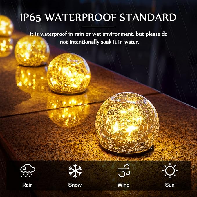 Honoson 4.7 Inch Solar Globe Lights Outdoor Waterproof, Solar Balls for Garden Cracked Glass Ball, Ground Landscape Garden Decor for Patio and Yard Lawn Backyard (4 Pieces)