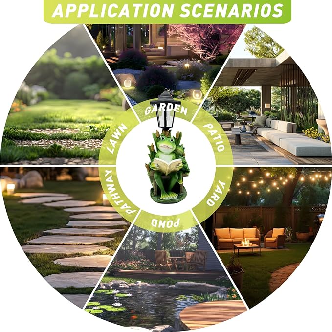 Frog Garden Statue with Solar Lantern - 16“ Outdoor Solar Lights Frog Figurine for Outside, Yard, Patio, Lawn Decor, Housewarming Gifts for Women, Mom