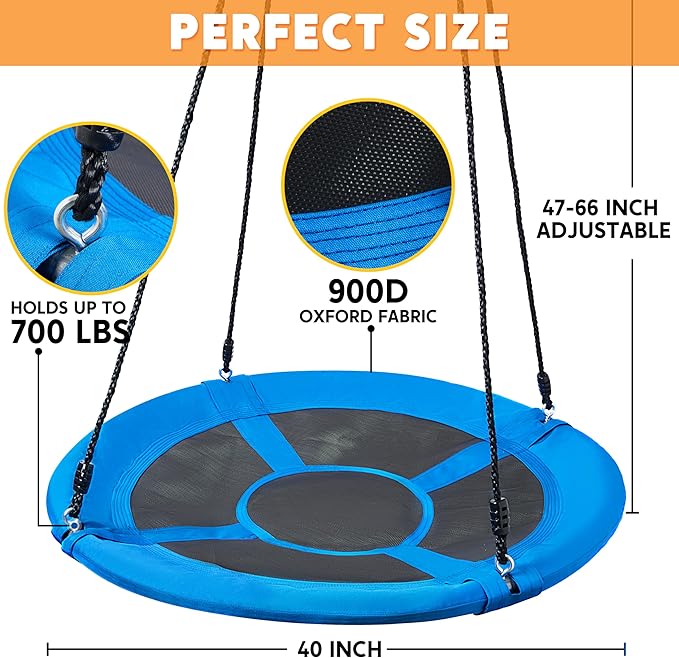 TURFEE 40" Saucer Tree Swing Set - 900Lb Weight Capacity, 900D Oxford Waterproof, with Hanging Straps Swings for Kids Playground Outdoor Activity Backyard Daily Exercise Fun(Blue)