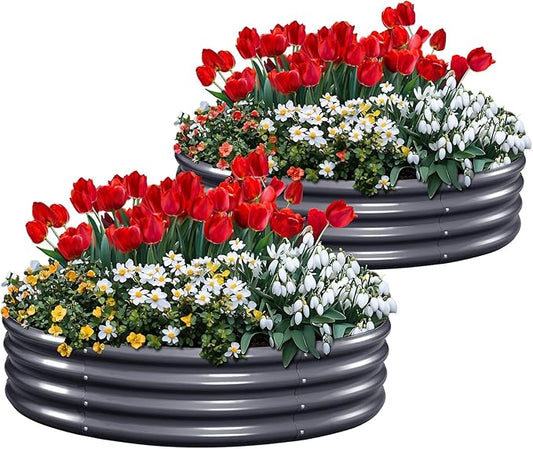 KING BIRD Raised Garden Bed Galvanized Round Planter Box Outdoor for Gardening, Plants, Vegetables, Flowers, Dark Grey, 47x47x12 in 2 Packs
