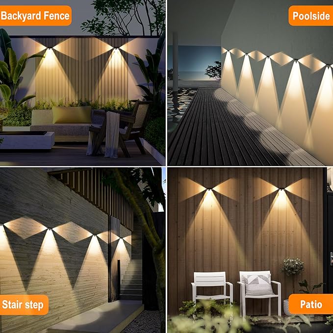 Solar Fence Lights Outdoor - 3-Side Fence Light Solars Powered for Outside IP65 Waterproof Fence Solar Lights Outdoor for Outside Garden Backyard Patio Deck Fence Stair Step Railing Pathway(2Pack)