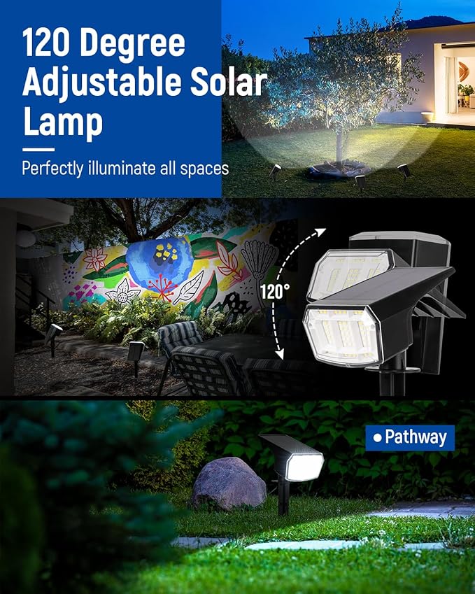 Solar Spot Lights Outdoor Waterproof 1 Pack IP65, 63 LED 3 Lighting Modes Spotlights for Outside Yard Garden House Garage Landscape Lights-Cool White