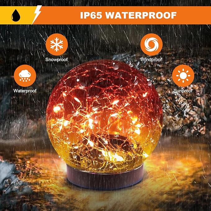 Solar Globe Lights Outdoor Waterproof-Solar Balls-Solar Garden Lights-Solar Orbs for Outside 4 Pack Cracked Glass Ball for Lawn Patio Yard Backyard Decorations, DS-XBQ-1-1-1