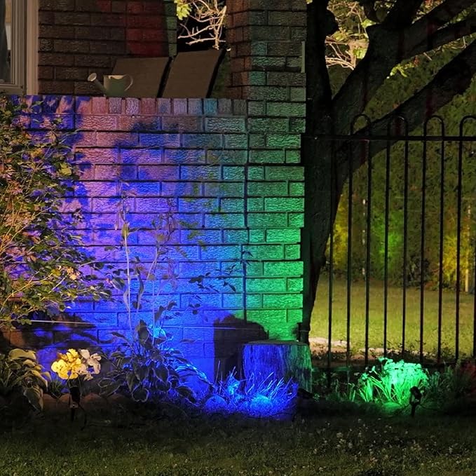 ZYAN 8 Pack Outdoor Landscape Lighting with 8 Colorful Lens and Power Supply, Green Shell