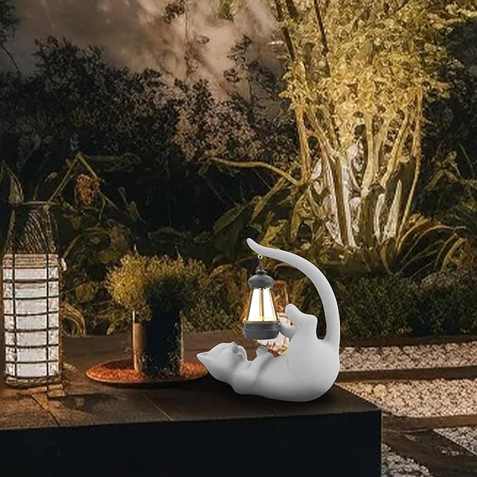 Solar Cat Garden Statue 10 Inch Porch Patio Decor for Outside Yard Decoration Outdoor Unique Housewarming Gardening Birthday Gifts for Cat Lovers Women Grandma