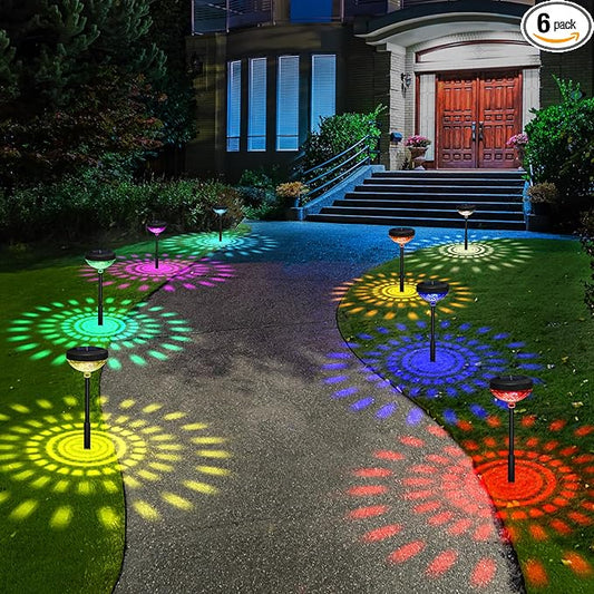 pearlstar Solar Pathway Lights 6 Pack,Outdoor Solar Garden Lights,RGB Color Changing+Warm White,IP65 Waterproof,Solar Powered Garden Light for Walkway Yard Backyard Lawn Landscape Decor
