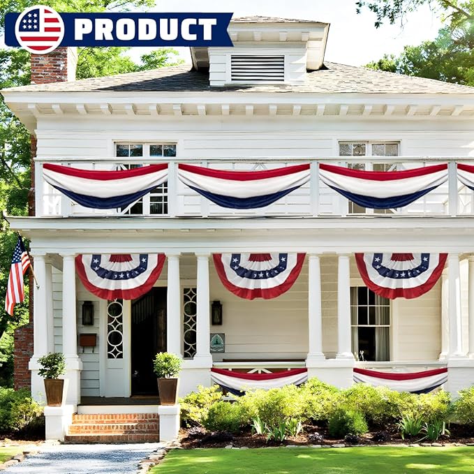 2x20Ft Large Patriotic US Flag Bunting Decorations 4th of July Red, White & Blue Stripe Banner Veterans Day Memorial Days Celebration Decorations Home Garden Outdoor-1Pack
