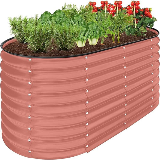 Best Choice Products 4x2x2ft Outdoor Metal Raised Garden Bed, Oval Deep Root Planter Box for Vegetables, Flowers, Herbs, and Succulents w/ 101 Gallon Capacity, Rubber Edge Guard - Terracotta