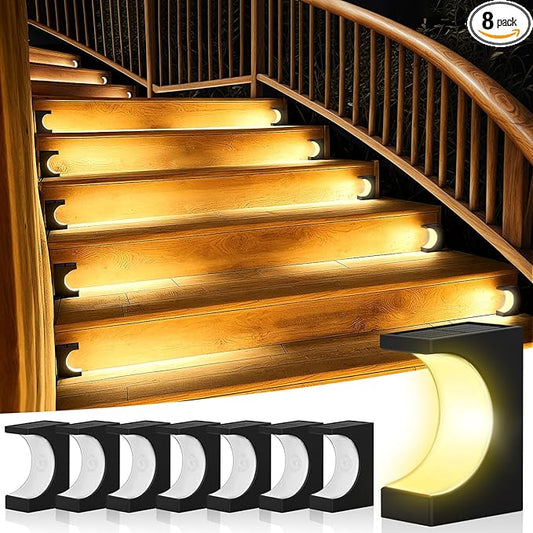 ZOOI Solar Step Lights for Outside, Solar Lights Outdoor Waterproof, Outdoor Solar Stair Lights for Yard, Garden Decor for Outside, Solar Garden Lights for Step, Stair, Patio, Porch, Deck Decor, 8PCS