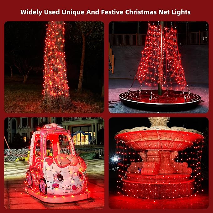 Led Net Lights Christmas Lights Outdoor Red Christmas Net Lighting with 121Led Mini Globe Lights 5ftx5ft, Outdoor Indoor Fairy Mesh Net Lights for Christmas Trees, Bushes, Shrubs Decorations