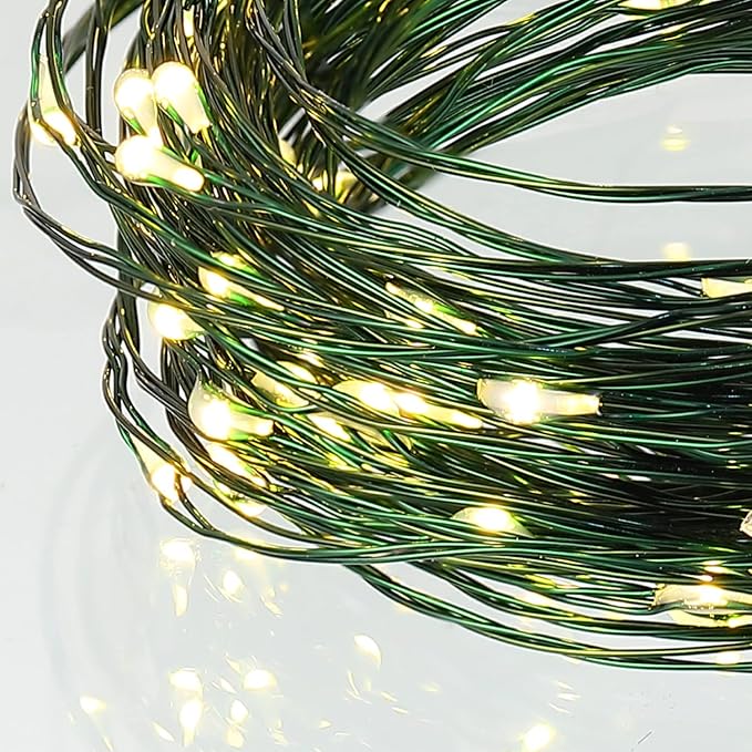 8 Pcs Battery Operated String Lights Outdoor String Lights 33 ft 100 LED Warm White Wire Green Battery Operated Fairy Lights with 8 Modes for Christmas Garden Patio Tree Decorations(8 Pcs,33 ft)