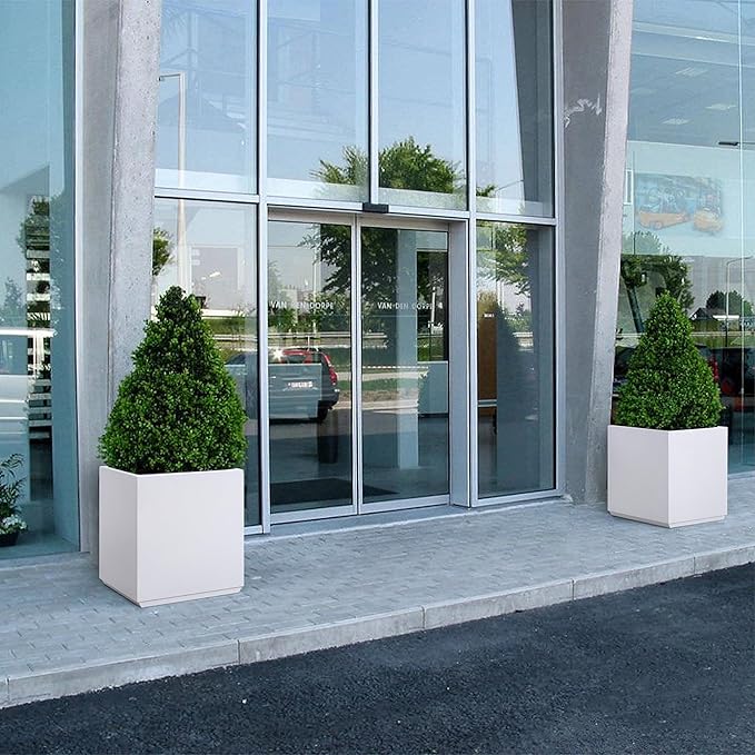 Metallic Heavy Cube Square Planter, No Assembly Required, Seamless Large Outdoor Planter, Tall Plants and Flowers 17'Lx17'Wx20'H 24lbs White