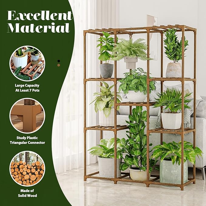 Plant Stand Indoor Outdoor Plant Shelf Tall Plant Stands Hanging Plant Holder Plant Decor Wood Plant Table for Plants in Living Room Garden Balcony