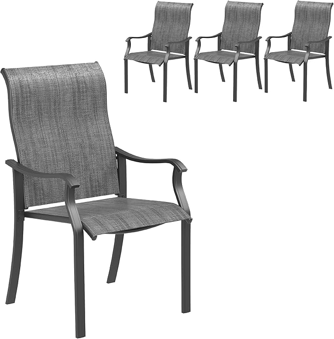 UDPATIO Outdoor Dining Chairs Set of 4, High Back Wide Seat Patio Furniture Chairs with All Weather Breathable Textilene, for Lawn Garden Backyard, Dark Grey