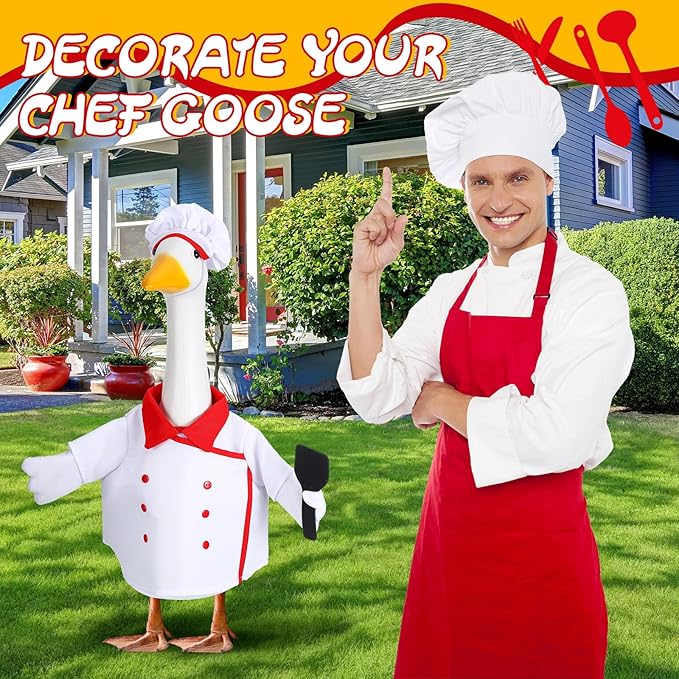 Geyoga Chef Goose Outfit Costume Yard Lawn Porch Clothes for 23'' Plastic Goose Outdoor Patio Art Decoration