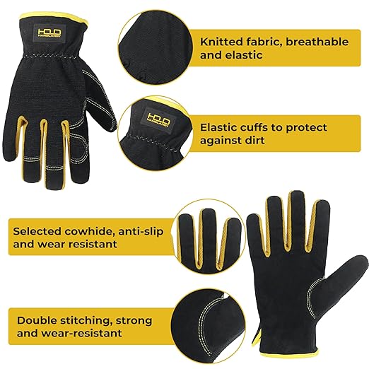 HLDD HANDLANDY Mens Leather Gardening Gloves, Utility Work Gloves for Gardening, Yardwork, Construction, Mechanics
