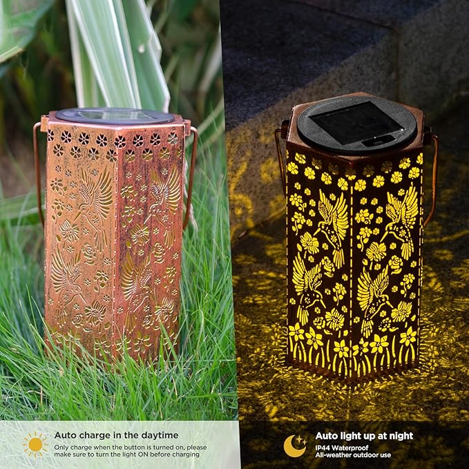 kyoryuger Hummingbirds Solar Lanterns Outdoor Hummingbird Gifts for Women Mom Grandma, Hummingbird Lovers Gifts, Birthaday for Mom Metal Lanterns for Yard Patio Lawn Solar Garden Decor