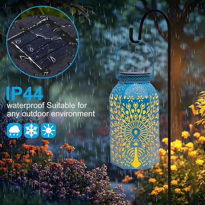Pearlstar Solar Lanterns Outdoor Waterproof Hanging Solar Lights Metal Peacock Gifts for Women Mom Grandma Decor for Garden Yard Patio Balcony Path