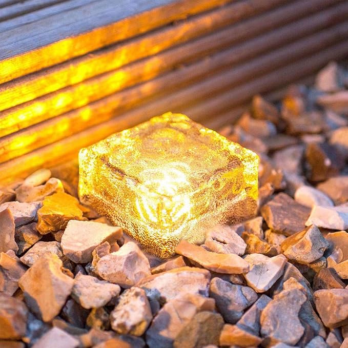 Epicgadget Solar Ice Cube Shaped Light, 2.8x2.8x2 inch Ice Cube Shaped Warm White Outdoor Solar Garden Decorative Lights for Walkway Pathway Backyard Christmas Decoration Parties (8 PCS)