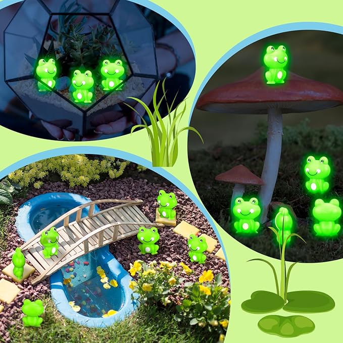 200 Pcs Mini Frog Garden Decor Green Frog Figurines Tiny Frogs Bulk Plastic Frogs Little Frogs for Fairy Moss Landscape DIY Craft Accessories Home Ornament Dollhouse(Luminous Style)
