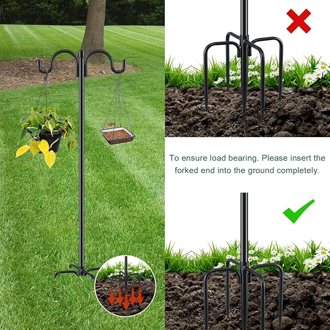 Gtongoko Double Shepherds Hook for Outdoor, 2 Pack 77 Inch Heavy Duty Bird Feeder Pole 3/4 Inch Thick Garden Hooks for Hanging Hummingbird Feeder, Plant Baskets, Solar Light Lanterns