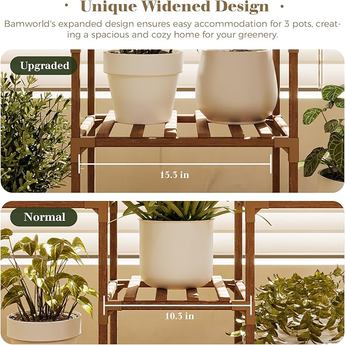 Bamworld Plant Stand Indoor Outdoor Hanging Shelf for Multiple Plants Tall Large Holder for Living Room Patio Balcony Garden (A-Cabinet-Wider)