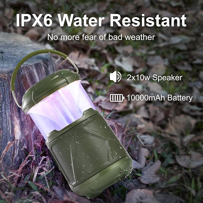 Outdoor Lantern Portable Bluetooth Speaker: IPX6 Waterproof Wireless Speaker with LED Light for Camping Patio Yard Party Hiking Gift for Men Women Father