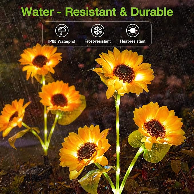 Solar Garden Lights Outdoor Waterproof, AHAORIGIN 3 Pack Sunflower Solar Lights for Outside with 9 Lifelike Sunflower, 36 Bright LED Solar Powered Outdoor Lights for Yard Pathway Garden Decorations